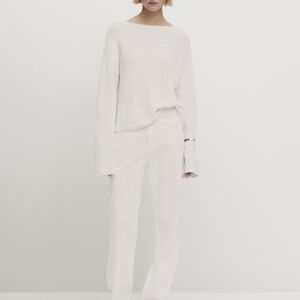 NWT MASSIMO DUTTI COTTON KNIT BOAT NECK SWEATER (WHITE, XS)